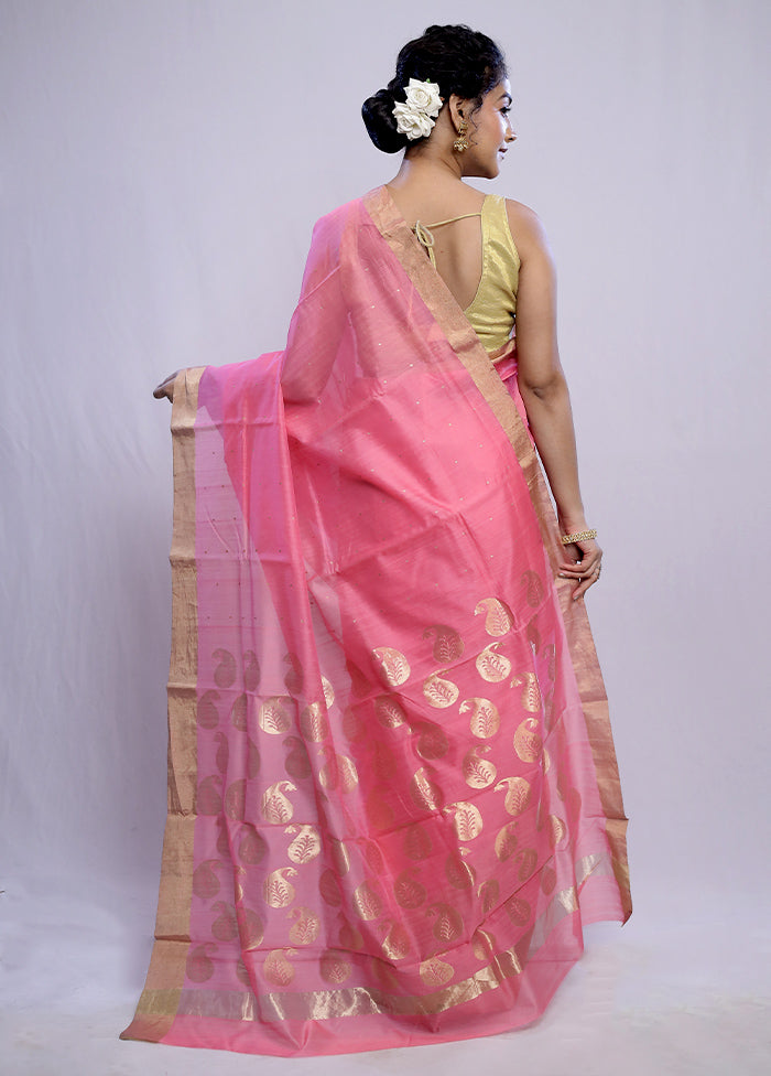 Pink Chanderi Pure Cotton Saree With Blouse Piece - Indian Silk House Agencies