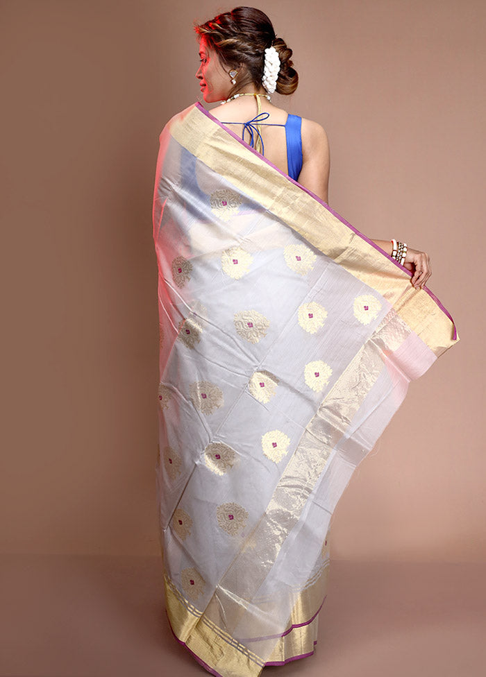 Grey Pure Chanderi Silk Saree With Blouse Piece - Indian Silk House Agencies