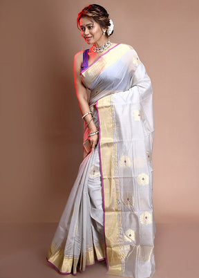 Grey Pure Chanderi Silk Saree With Blouse Piece - Indian Silk House Agencies