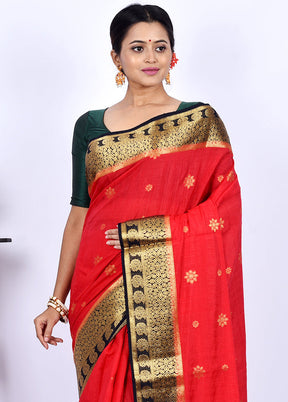 Red Dupion Silk Saree With Blouse Piece - Indian Silk House Agencies