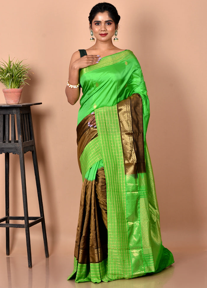 Green Pure Kanjivaram Silk Saree With Blouse Piece - Indian Silk House Agencies