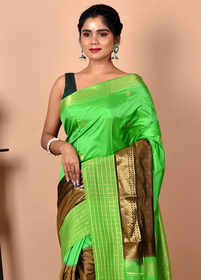 Green Pure Kanjivaram Silk Saree With Blouse Piece - Indian Silk House Agencies