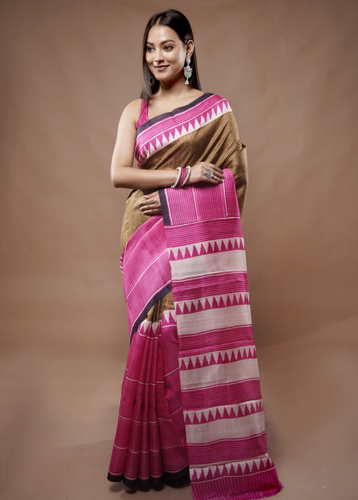 Pink Printed Pure Silk Saree With Blouse Piece - Indian Silk House Agencies