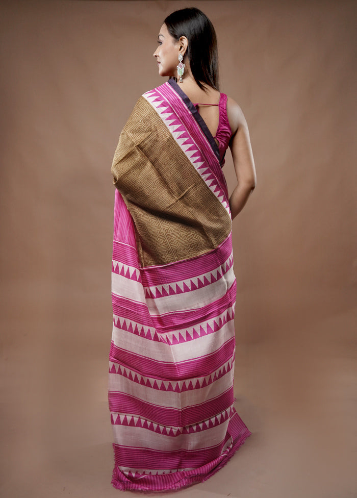 Pink Printed Pure Silk Saree With Blouse Piece - Indian Silk House Agencies