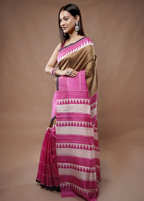 Pink Printed Pure Silk Saree With Blouse Piece - Indian Silk House Agencies