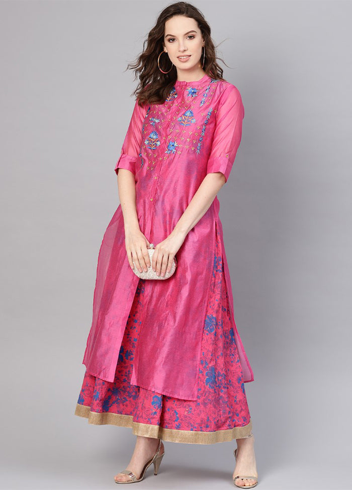 Fuchsia Readymade Pure Silk Indian Dress