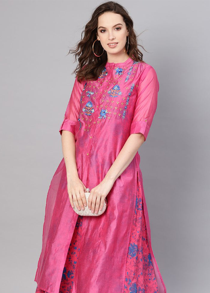 Fuchsia Readymade Pure Silk Indian Dress