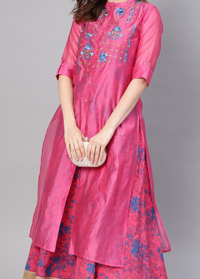 Fuchsia Readymade Pure Silk Indian Dress