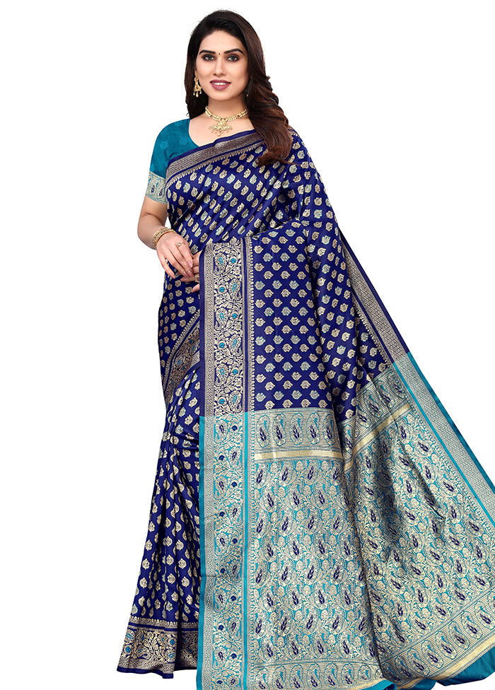 Navy Blue Spun Silk Saree With Blouse Piece - Indian Silk House Agencies