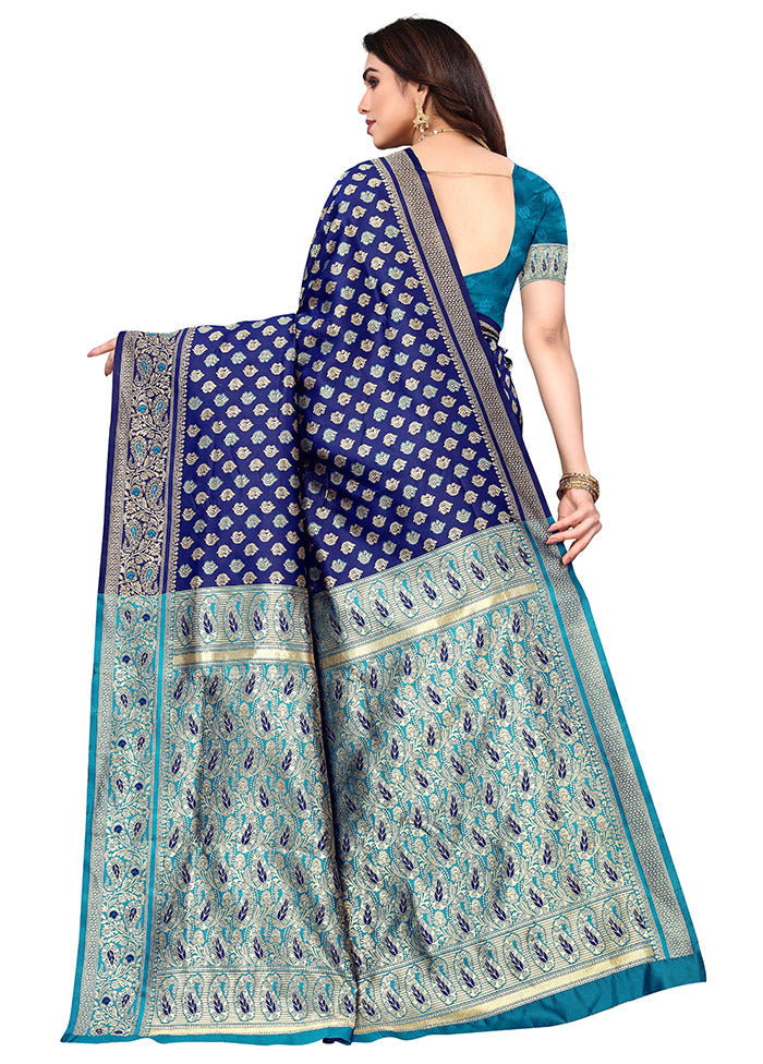 Navy Blue Spun Silk Saree With Blouse Piece - Indian Silk House Agencies