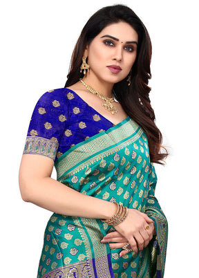 Rama Spun Silk Saree With Blouse Piece - Indian Silk House Agencies