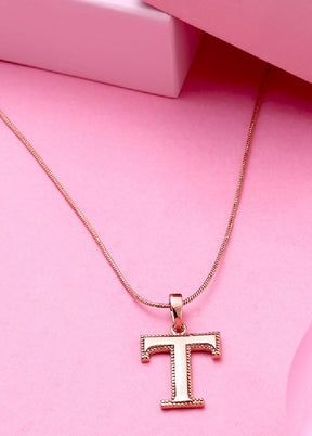 Rose Gold Plated Trendy T Alphabet Pendant - Indian Silk House Agencies