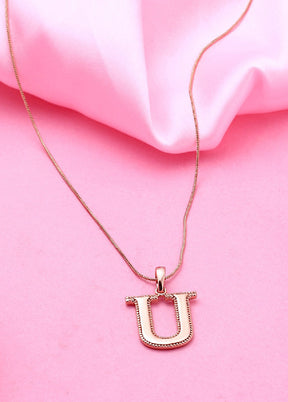 Rose Gold Plated Unique U Alphabet Pendant - Indian Silk House Agencies