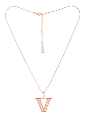 Rose Gold Plated Vibrant V Alphabet Pendant - Indian Silk House Agencies