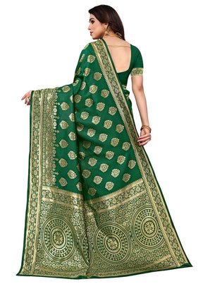 Green Spun Silk Saree With Blouse Piece - Indian Silk House Agencies