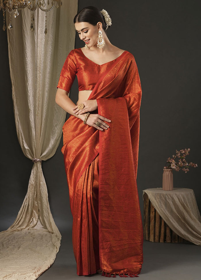 Red Dupion Silk Saree With Blouse Piece