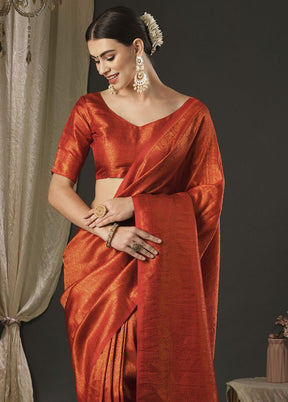 Red Dupion Silk Saree With Blouse Piece