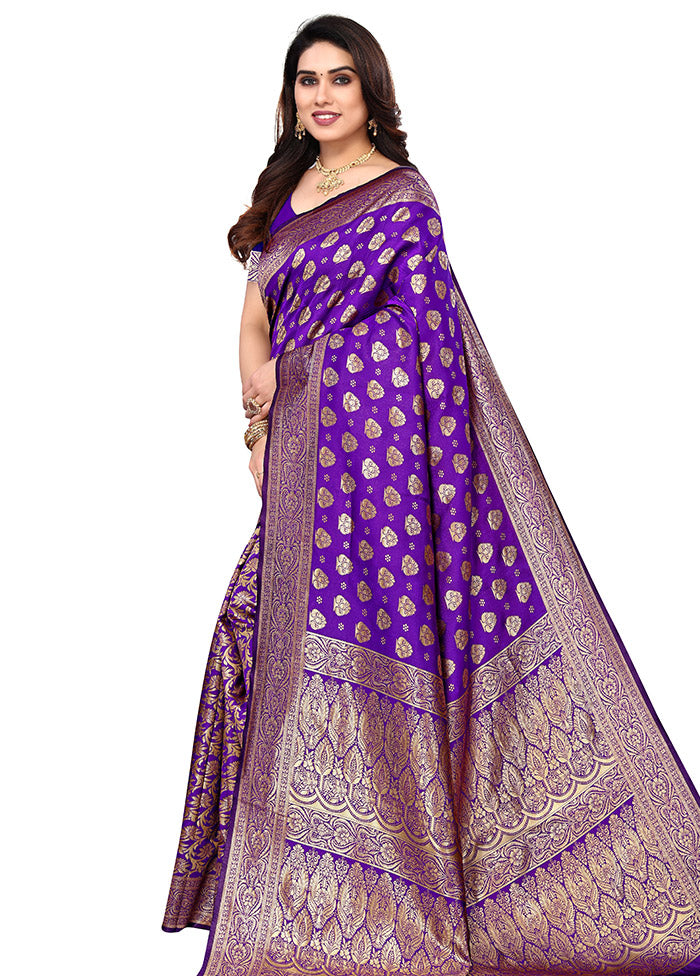 Purple Spun Silk Saree With Blouse Piece - Indian Silk House Agencies