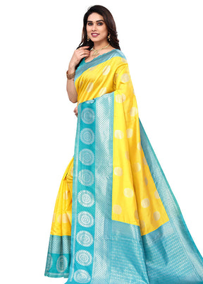 Yellow Spun Silk Saree With Blouse Piece - Indian Silk House Agencies