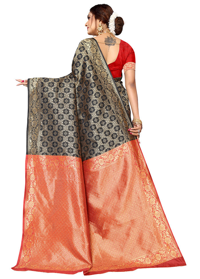 Black Spun Silk Saree With Blouse Piece - Indian Silk House Agencies