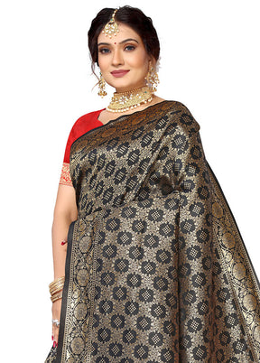 Black Spun Silk Saree With Blouse Piece - Indian Silk House Agencies