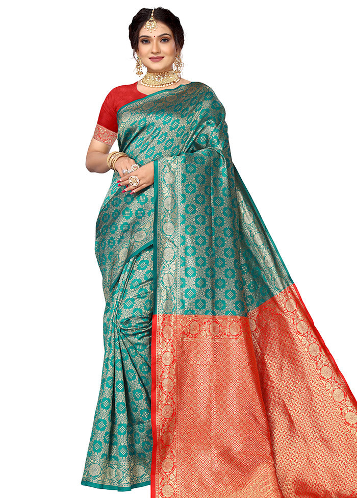 Rama Spun Silk Saree With Blouse Piece - Indian Silk House Agencies