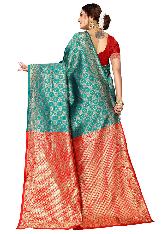 Rama Spun Silk Saree With Blouse Piece - Indian Silk House Agencies