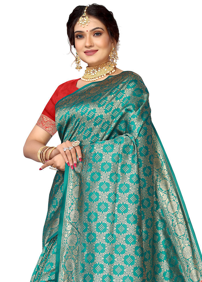 Rama Spun Silk Saree With Blouse Piece - Indian Silk House Agencies