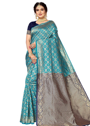 Rama Spun Silk Saree With Blouse Piece - Indian Silk House Agencies