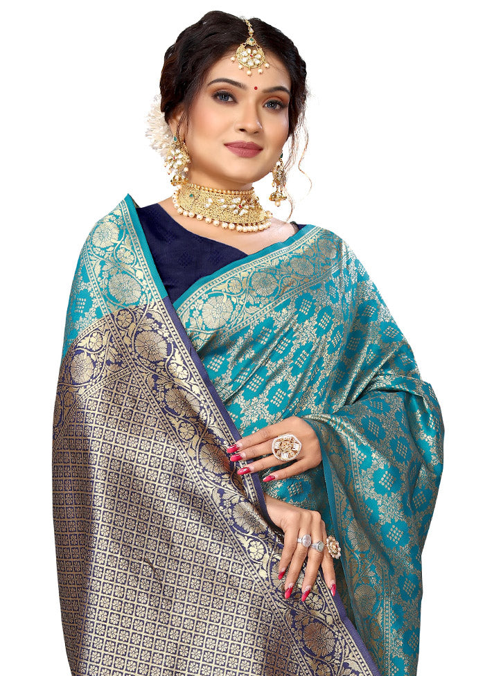 Rama Spun Silk Saree With Blouse Piece - Indian Silk House Agencies