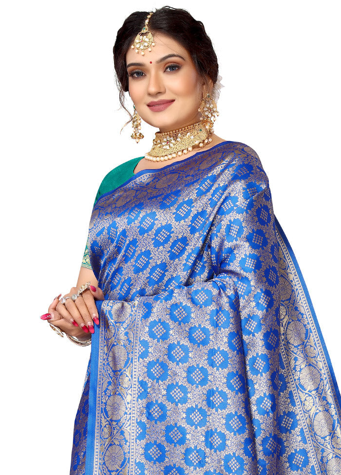 Blue Spun Silk Saree With Blouse Piece - Indian Silk House Agencies