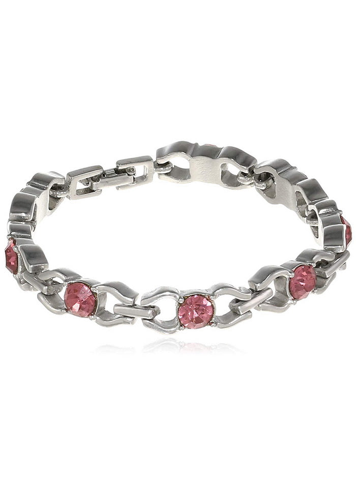 Estele Rhodium Plated Pink Bracelet - Indian Silk House Agencies