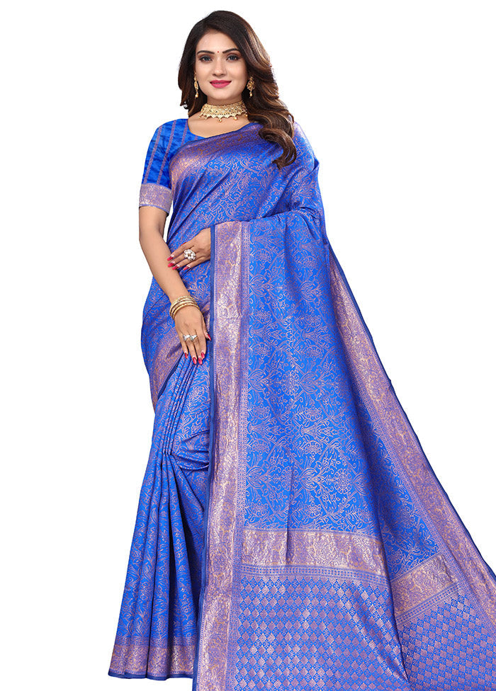 Royal Blue Spun Silk Saree With Blouse Piece - Indian Silk House Agencies