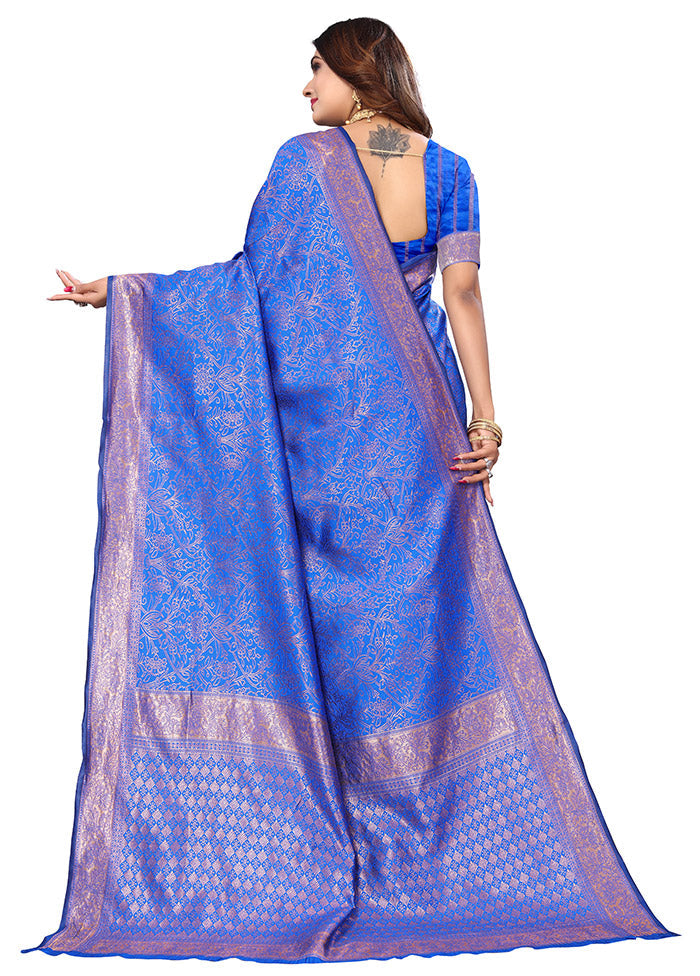 Royal Blue Spun Silk Saree With Blouse Piece - Indian Silk House Agencies