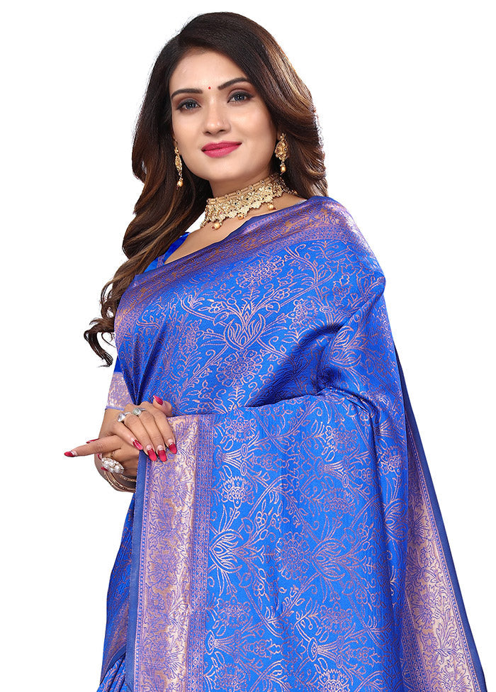 Royal Blue Spun Silk Saree With Blouse Piece - Indian Silk House Agencies