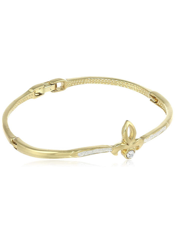 Estele Gold Plated Wave 6 Stone Flower Cuff Bracelet - Indian Silk House Agencies