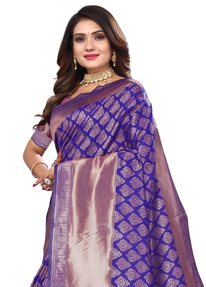 Blue Spun Silk Saree With Blouse Piece - Indian Silk House Agencies