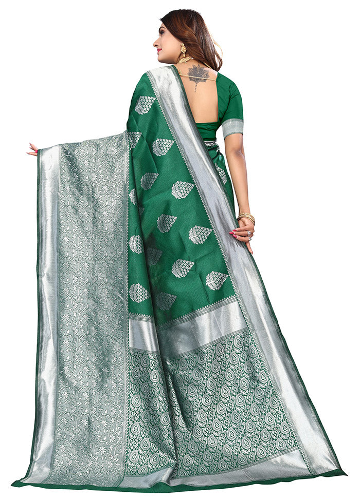 Green Spun Silk Saree With Blouse Piece - Indian Silk House Agencies