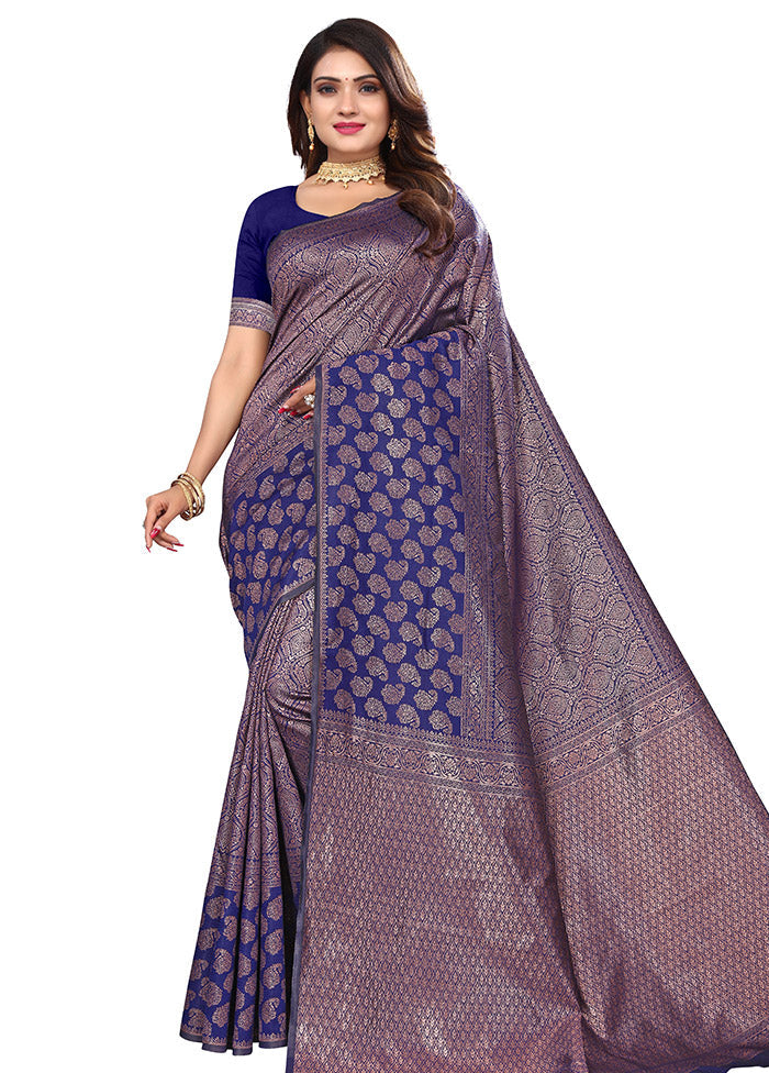 Blue Spun Silk Saree With Blouse Piece - Indian Silk House Agencies