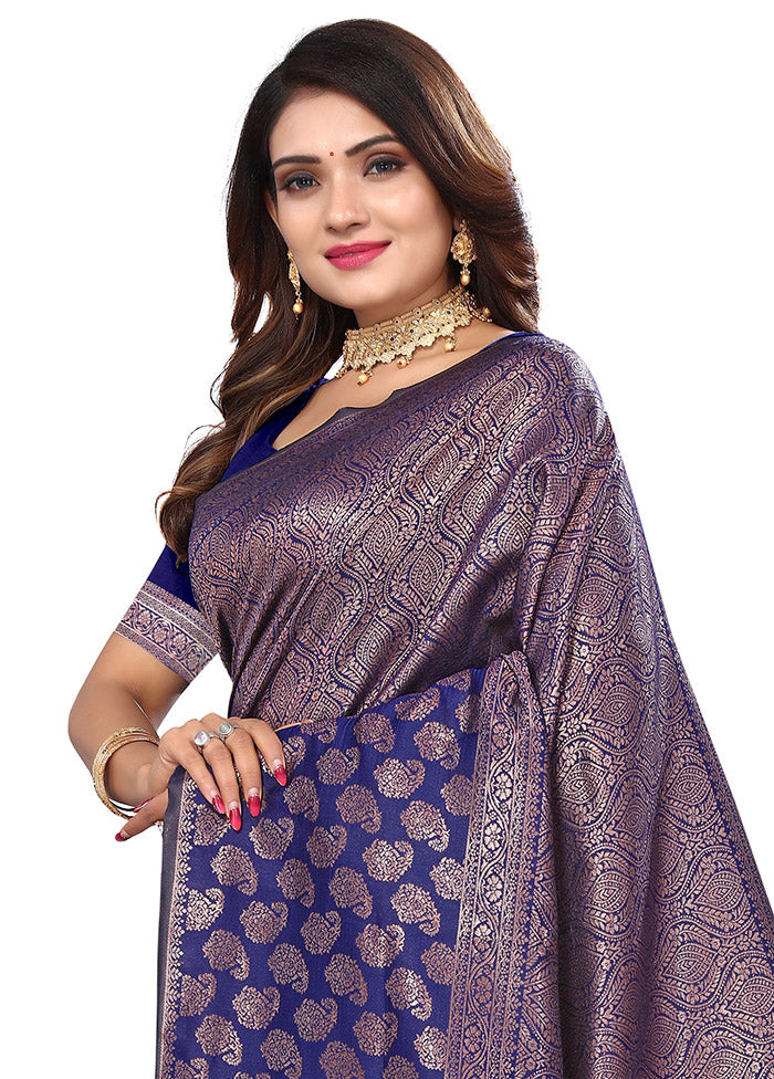 Blue Spun Silk Saree With Blouse Piece - Indian Silk House Agencies