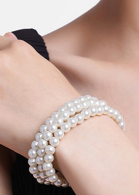 Rhodium Plated Graceful 3 Line Pearl Bracelet - Indian Silk House Agencies