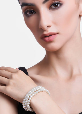 Rhodium Plated Graceful 3 Line Pearl Bracelet - Indian Silk House Agencies