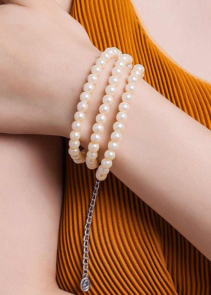 Rhodium Plated Blaze 3 Line Pearl Bracelet - Indian Silk House Agencies