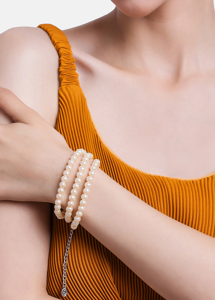 Rhodium Plated Blaze 3 Line Pearl Bracelet - Indian Silk House Agencies