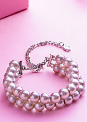 Rhodium Plated Elegant Dual Line Pearl Bracelet - Indian Silk House Agencies