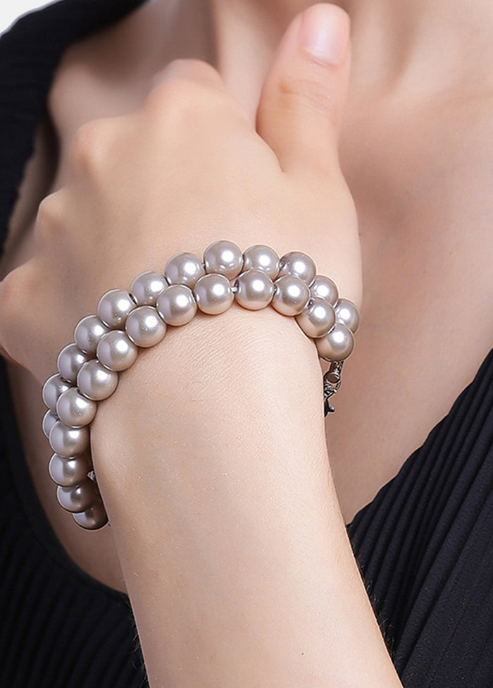 Rhodium Plated Elegant Dual Line Pearl Bracelet - Indian Silk House Agencies