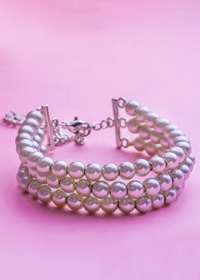 Rhodium Plated Gleam Pearl Bracelet - Indian Silk House Agencies