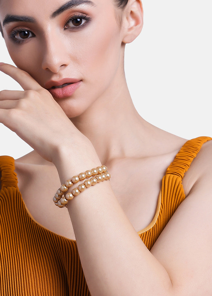 Gold Plated Two Line Glowing Pearl Bracelet - Indian Silk House Agencies