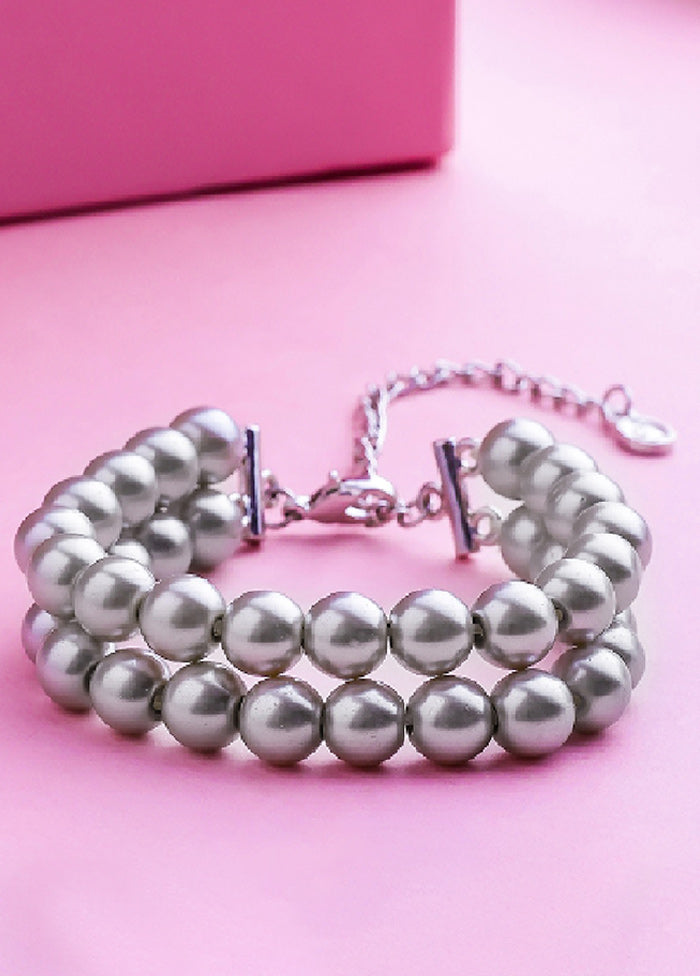 Rhodium Plated Beautiful 2 Line Pearl Bracelet - Indian Silk House Agencies