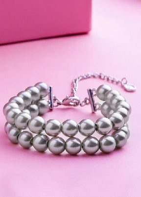 Rhodium Plated Beautiful 2 Line Pearl Bracelet - Indian Silk House Agencies